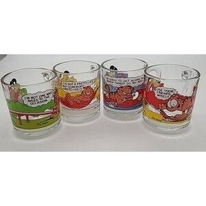 Vintage Lot Of Four Garfield‎ & Odie Glass Cups McDonald's 1978 Whole Set